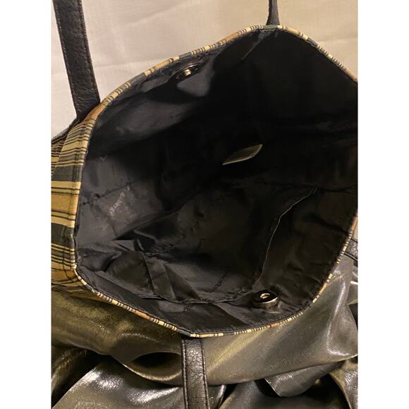 Longaberger Canvas Leather Small Tote / Purse 9 X 11 in. Brown Tan Black Stripes - Picture 10 of 13